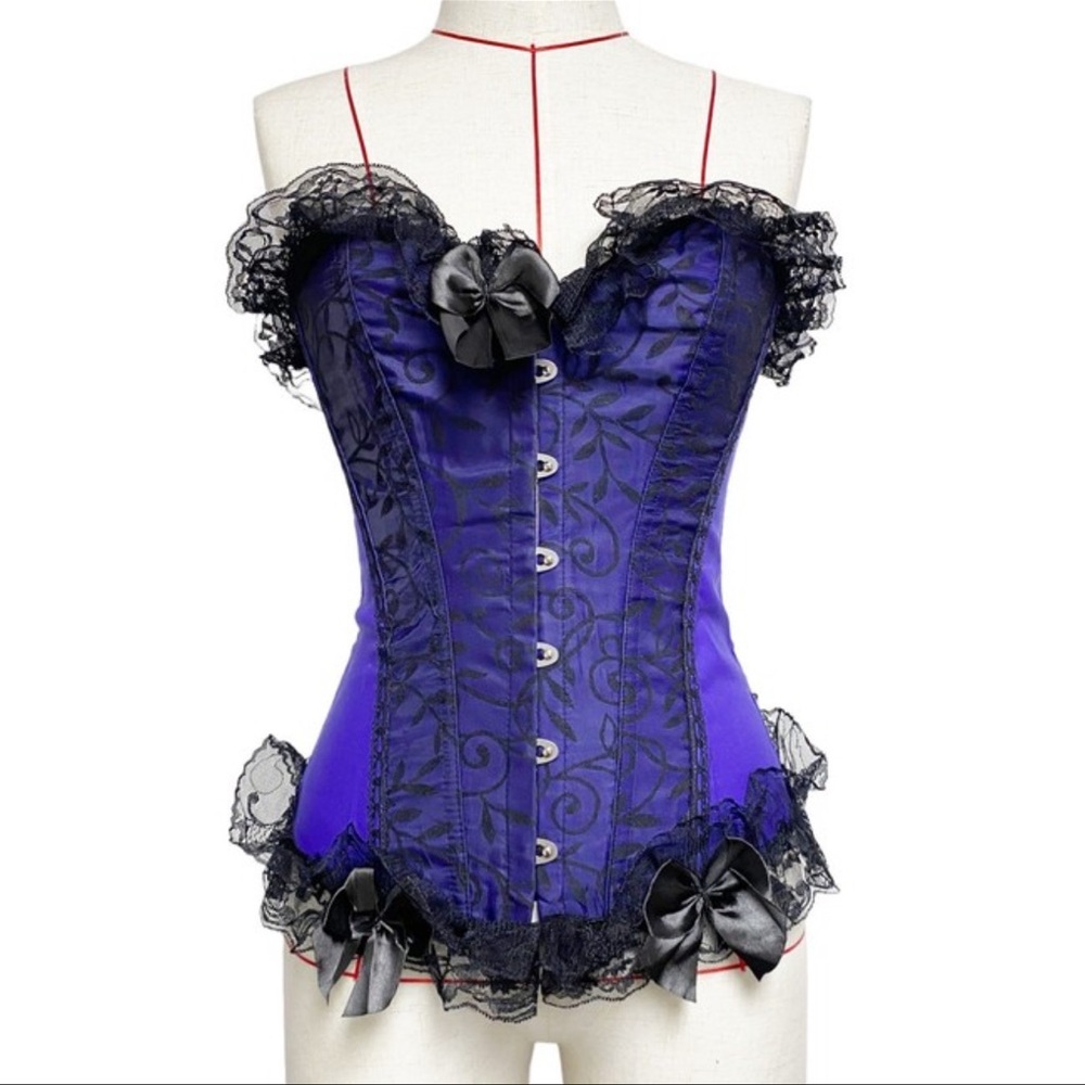Purple and Black Corset with‎ Lace Accents
